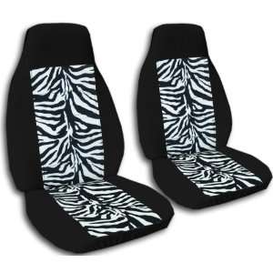  2 Black frame seat covers with a White Zebra insert for a 