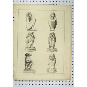  C1850 Teraphim Lares Statue Roman Mummy Antique Print 
