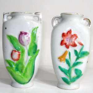  Occupied Japan Set of 2 Miniature Floral Design Porcelain 