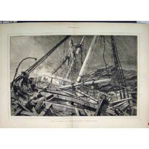  1873 Seamen Waterlogged Timber Ship Stormy Sea Print