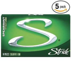 Stride Gum, Spearmint (3 Pack), 14 Piece Packs (Pack of 5)  