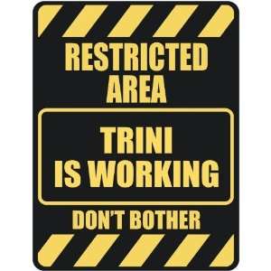   RESTRICTED AREA TRINI IS WORKING  PARKING SIGN