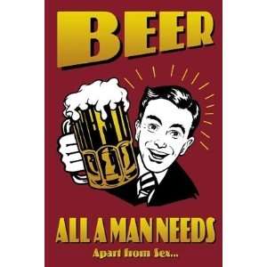  Humour Posters Beer   All A Man Needs   35.7x23.8 inches 