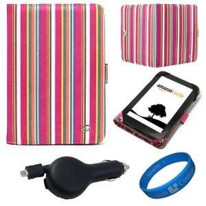 Pink Candy Colored Stripes Canvas Portfolio Protective Carrying Case 