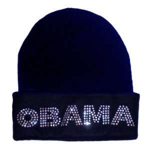  Barack Obama Beanie   Navy Blue Knit Winter Cap with OBAMA 