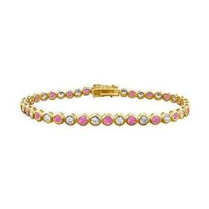 Pink Sapphire and Diamond Tennis Bracelet  14K Yellow Gold 5.00 CT 