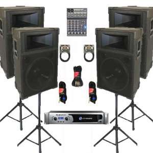   Way 15 Speakers, Mixer, Stands and Cables DJ Set New CROWNTRAP15SET7
