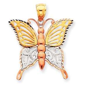  14k Tri color D/C Butterfly Pendant Jewelry