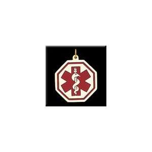 14kt Hex Shape Medical ID Pendant with Caduceus Medical Symbol in Red 