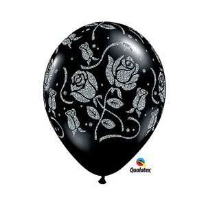    (25) Black Glitter Rose 11 Latex Balloons