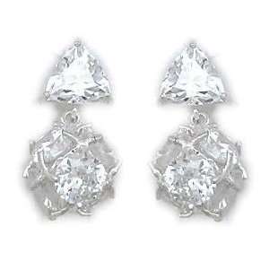  Silverflake  Ball Drop CZ Earrings w Triangle CZ Jewelry