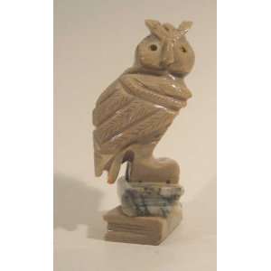  Soapstone Owl on Books Figurine 6.0h Owl Stone Carving 