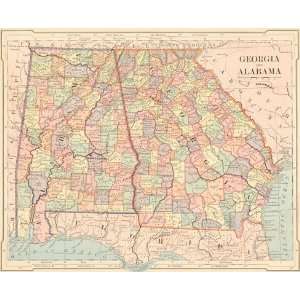  Mitchell 1884 Antique Map of Georgia and Alabama Sports 