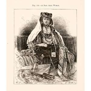 1893 Wood Engraving Nail Arab Woman Berber Dance Biskra Jelfa Costume 