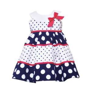 Rare Editions Red, Navy Blue and White Twin Dot Dress (Size 24 Months)