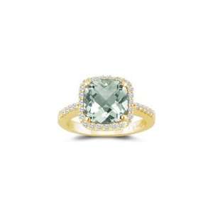  0.30 Cts Diamond & 3.67 Cts Green Amethyst Ring in 14K 