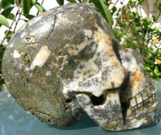 Awesome gold ore crude Crystal Carved healing Skull  