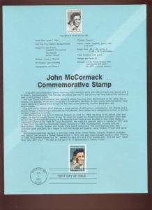 2090 20c John McCormack USPS #8421 Souvenir Page  