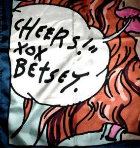 NWT Betsey Johnson CHEERS CARTOON GIRL 36 x 36 SILK SCARF Top Cover Up 