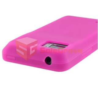 Pink Gel Soft Case+Privacy Film+Car+AC Charger For Motorola Droid 