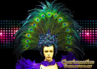 CHARISMATICO PEACOCK GREEN Drag QUEEN CARNIVAL Feather DIVA Pageant 