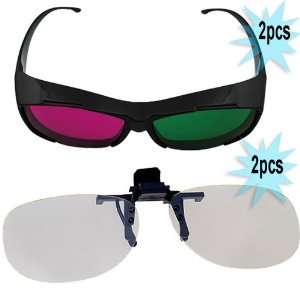  2X 3D Magenta/Green Glasses (Black cover style) + 2X 3D Polarized 