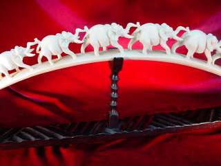 Realistic VINTAGE TUSK CARVING REPLICA11 Bull ELEPHANTS Mantel Shelf 