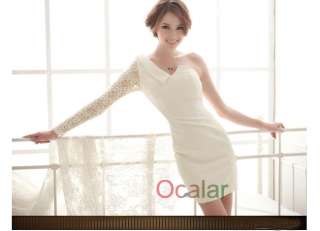 NEW Women Asymmetric One shoulder Lace Sleeve Cocktail Party Mini 