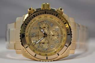 New Mens Invicta 0619 Siwss Chronograph Gold Dial Stainless Watch   NO 