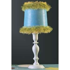  White Candlestick Lamp with Aqua Shade