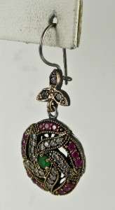 Art Deco Rose Gold/925 Sterling 2.42ctw Emerald, Ruby & Sapphire 