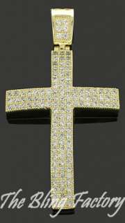 Mens Gold Iced Out Cross CZ Hip Hop Bling Pendant Charm  
