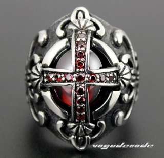 Goth Big Red Ruby Cross 316L Stainless Steel Gothic Punk Rock Mens 
