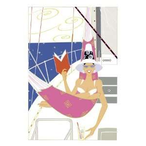  A Woman in a Bikini Reading a Book in a Hammock on a Yacht 