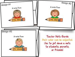 TEACHER with PENCIL Personalized Note Cards Stationery  