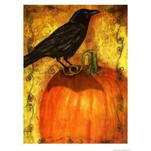  Crow Standing on Pumpkin Giclee Poster Print, 30x40