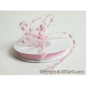  Baby Feet Design Ribbon 3/8 inch 25 Yards, Light Pink 