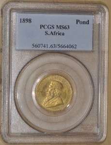 South Africa ZAR GOLD Pond 1898 PCGS MS63  