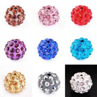 10p 9Colors 12MM Disco Rhinestone Crystal Ball Beads 2MM Hole Fit 