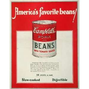 1924 Campbells Pork and Beans Original Print Ad NICE   Original 