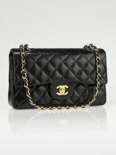 Chanel Black Quilted Lambskin Leather Small Classic Double Flap Bag 