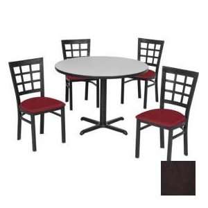   Pane Back Chair Set, Figured Mahogany Laminate Table/Red Vinyl Chair
