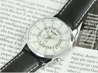 EYKI Mens Analog Date Steel Quartz Leather Wrist Watch  