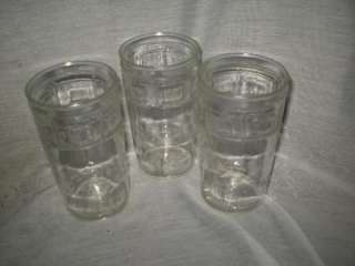Depression Glass, Clear, #2989, Top Block Border, 12 Oz, Glasses   (3)