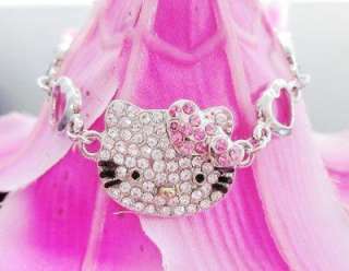   kitty KT pink heart double peach bracelet crystal Z15 Bangle  