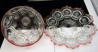 EAPG US Glass 1905 Maidens Blush Bulls Eye Star Covered Butter Dish 