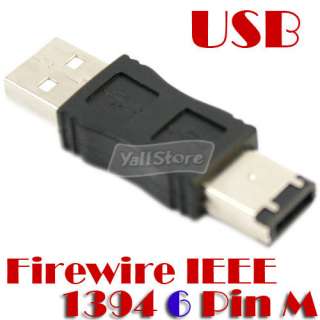 Firewire IEEE 1394 6 Pin M to USB A M Adapter Converter  