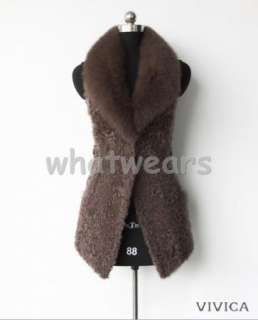 Womens Luxury Fox Fur Collar Woolen Coat/Leather Jacket 2 Colors Brown 
