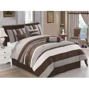  11 Piece King Coffee and Beige Embroidered Bed in a Bag 