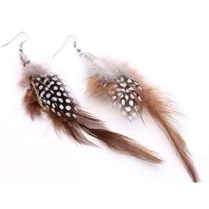 Fabulously Fun Hot Brown Feather, Polka Dot Feather & Chain Modest 